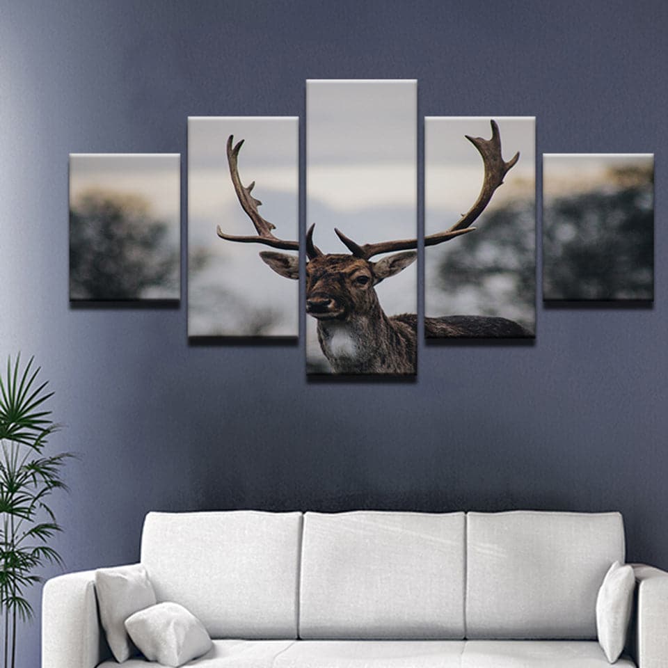 Pine Stretched  Framed 5 Panels - Deer