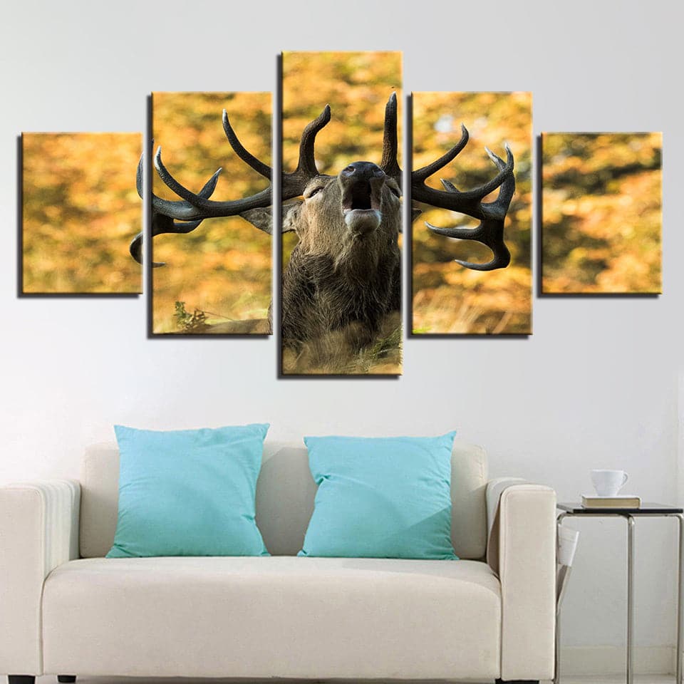 Pine Stretched  Framed 5 Panels - Deer