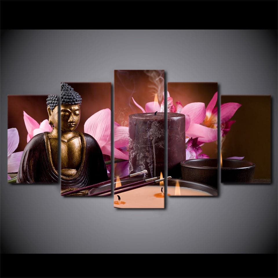 Framed 5 Panels - Buddha