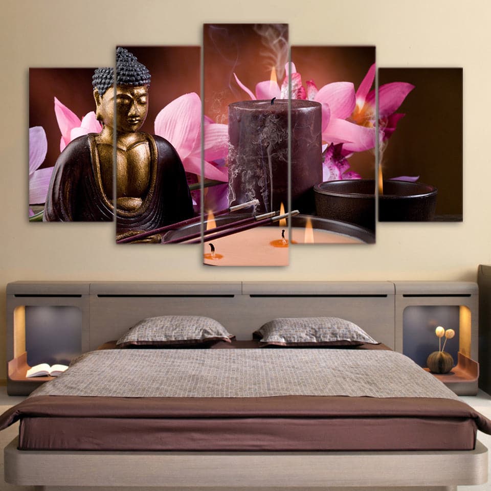 Framed 5 Panels - Buddha