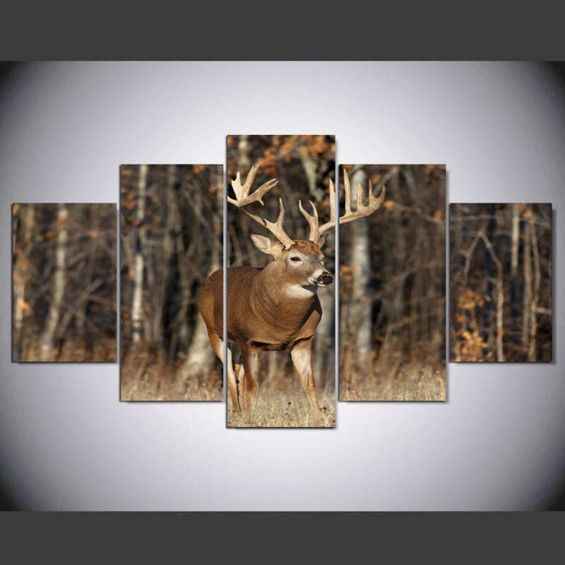 Pine Stretched  Framed 5 Panels - Deer