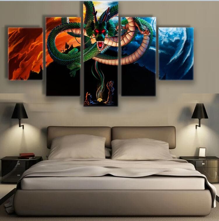 Pine Stretched  Framed 5 Panels - Dragon