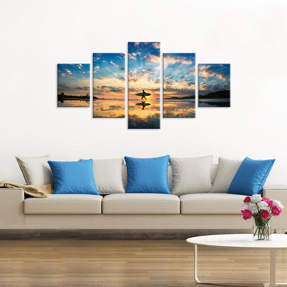 Framed 5 Panels - Surfing