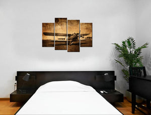 Framed 4 Panels - Propeller Plane