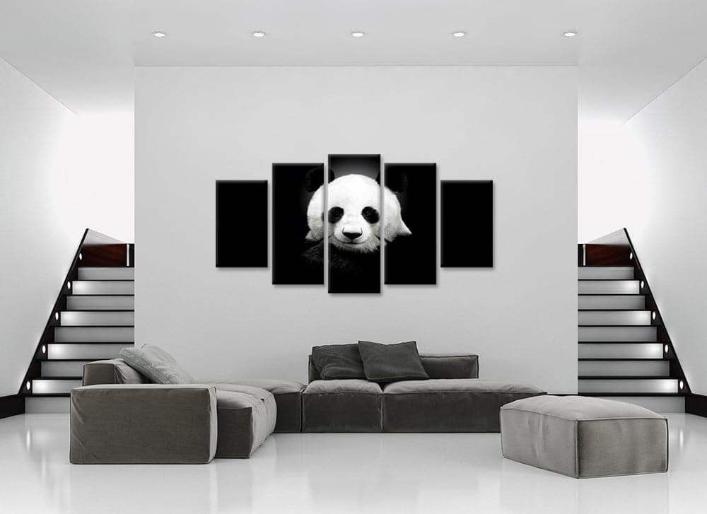 Pine Stretched  Framed 5 Panels - Panda