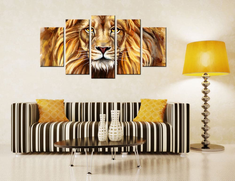 Framed 5 Panels - Lion