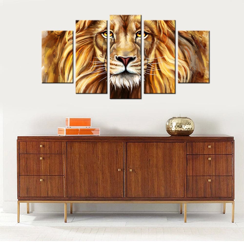 Framed 5 Panels - Lion