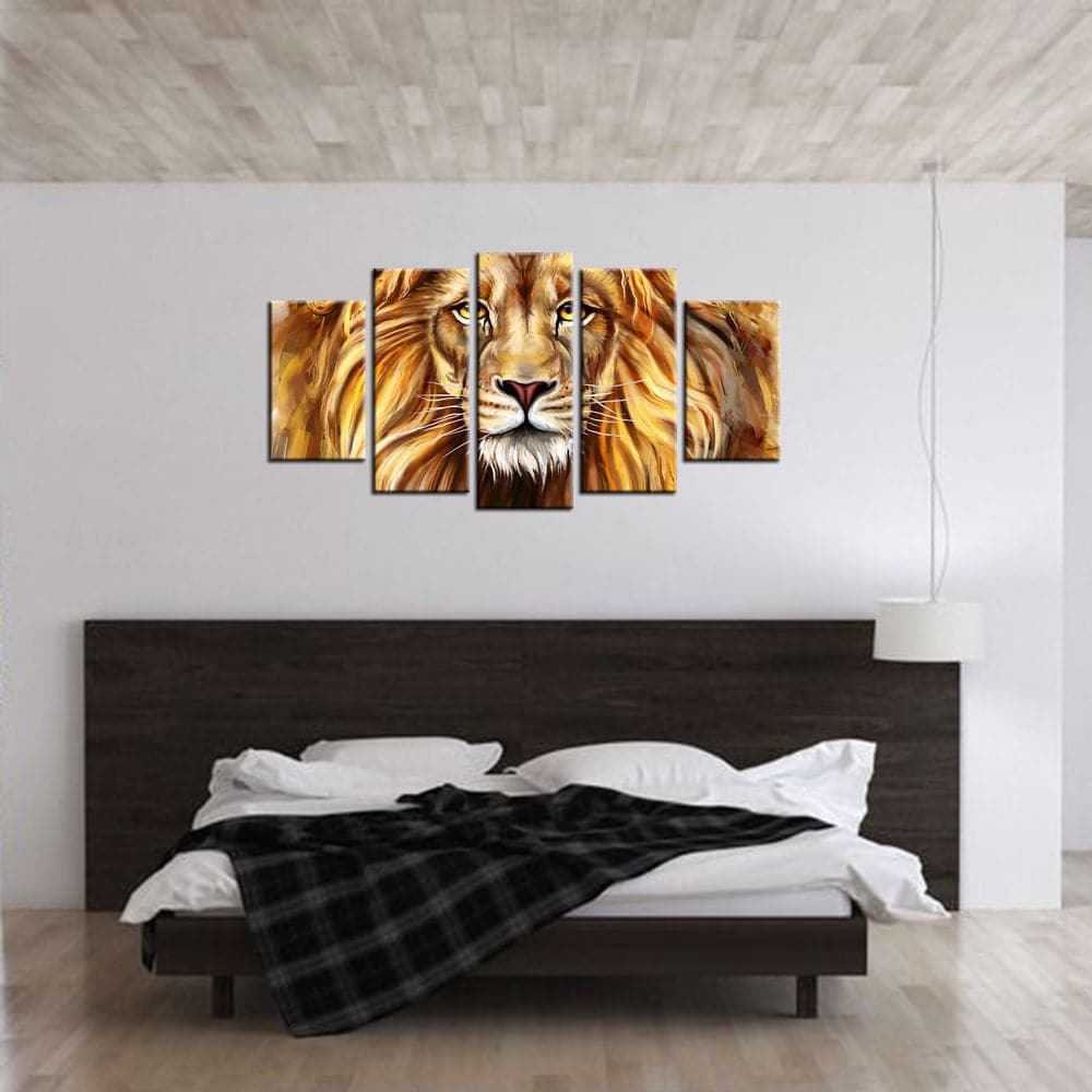 Framed 5 Panels - Lion