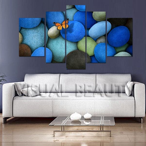 Pine Stretched  Framed 5 Panels - Butterfly