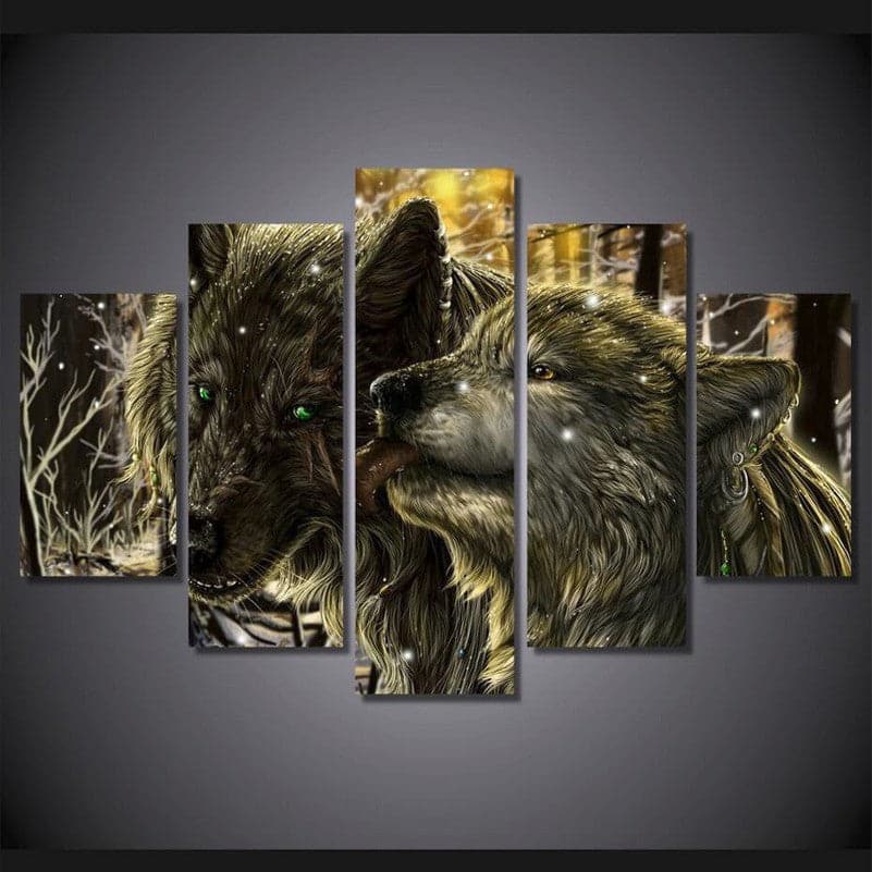 Pine Stretched  Framed 5 Panels - Wolfs