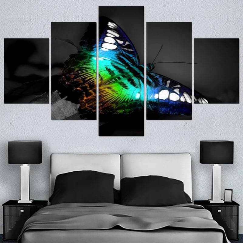Pine Stretched  Framed 5 Panels - Butterfly