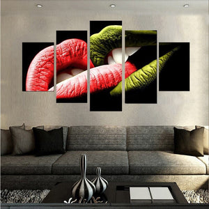 Framed 5 Panels - Lips Art