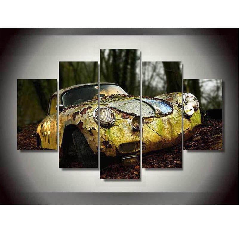 Pine Stretched  Framed 5 Panels - Rustic Porsche