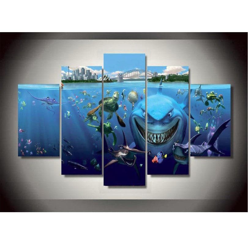 Pine Stretched  Framed 5 Panels - Looking for Nemo