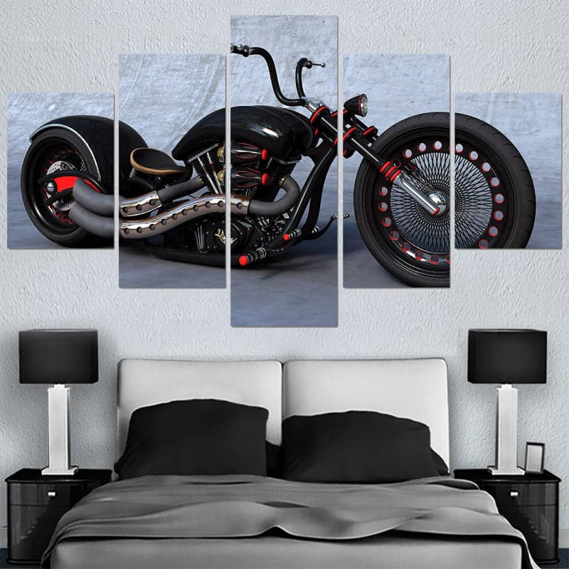 Pine Stretched  Framed 5 Panels - Harley Davidson