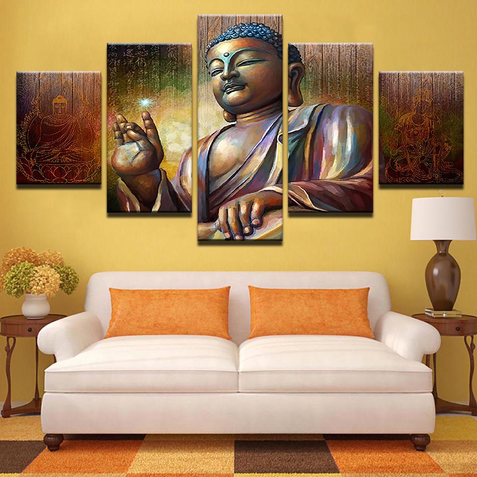Framed 5 Panels - Buddha