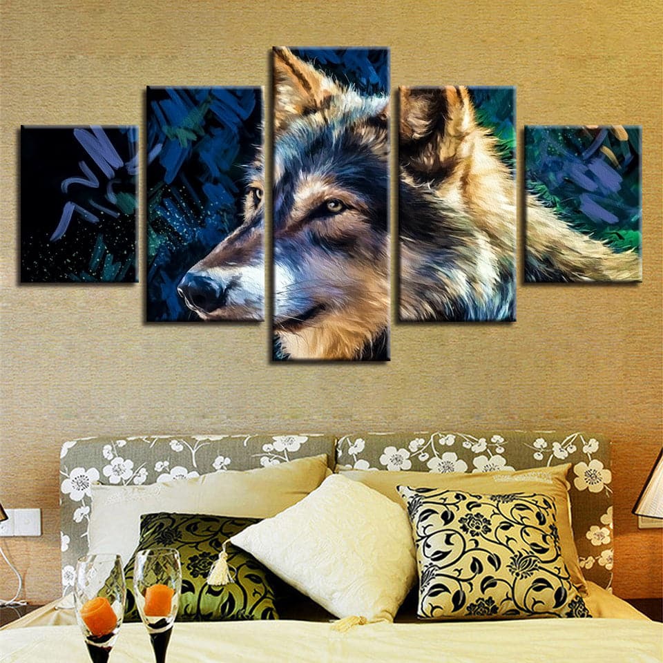 Pine Stretched  Framed 5 Panels - Wolf