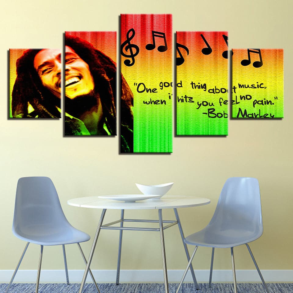 Framed 5 Panels - Bob Marley
