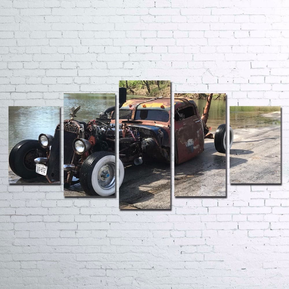 Pine Stretched  Framed 5 Panels - Classic Car