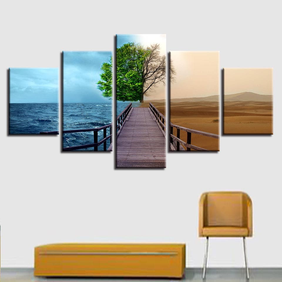 Pine Stretched  Framed 5 Panels - Seasons