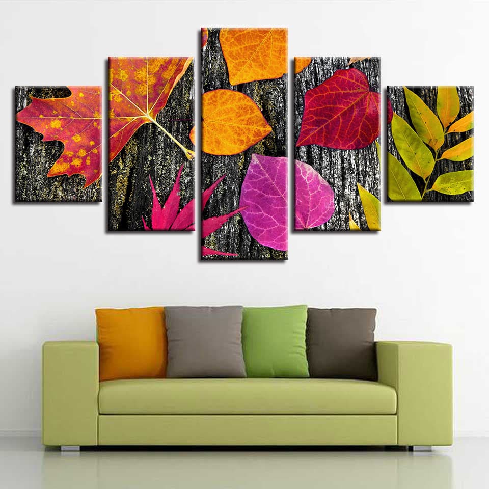 Pine Stretched  Framed 5 Panels - Leaf