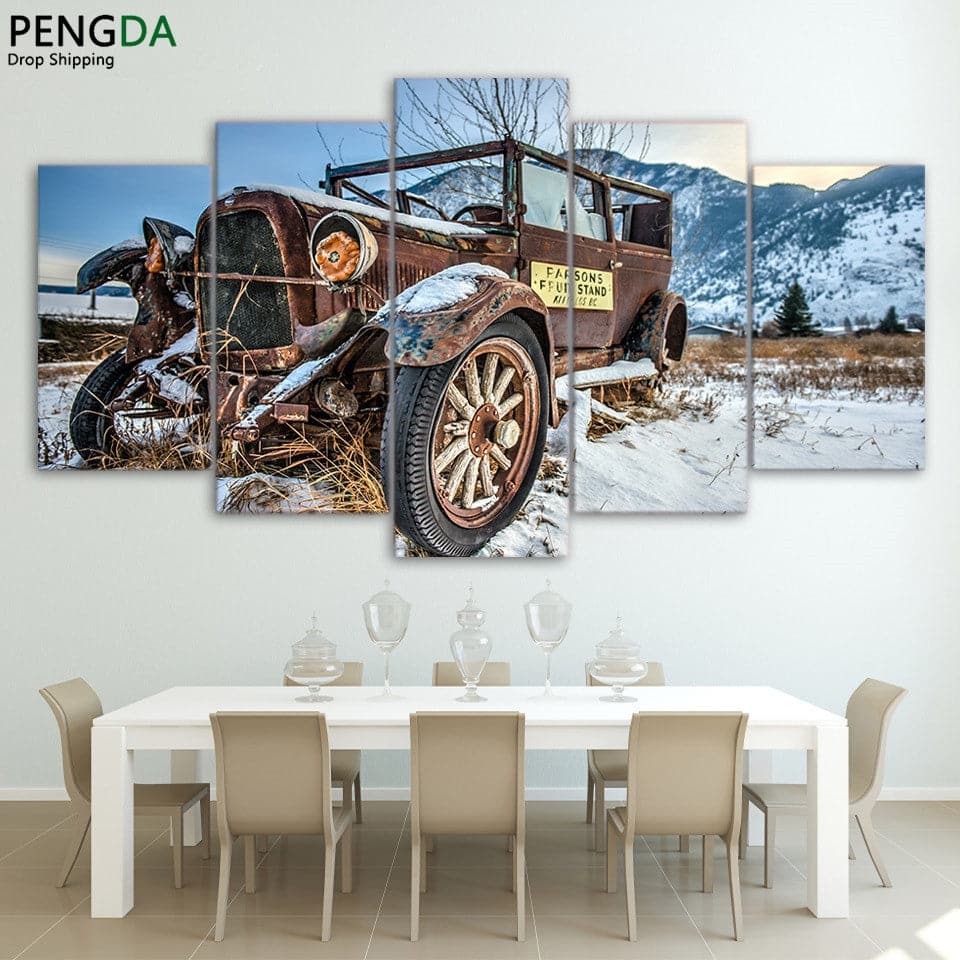 Pine Stretched  Framed 5 Panels - Classic Car