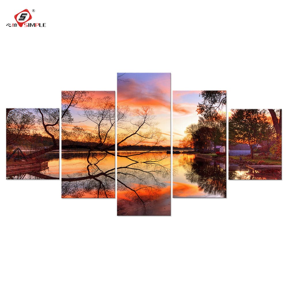 Pine Stretched  Framed 5 Panels - Landscape