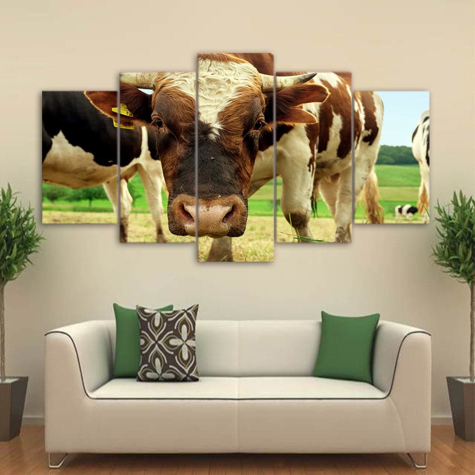 Framed 5 Panels - Cows