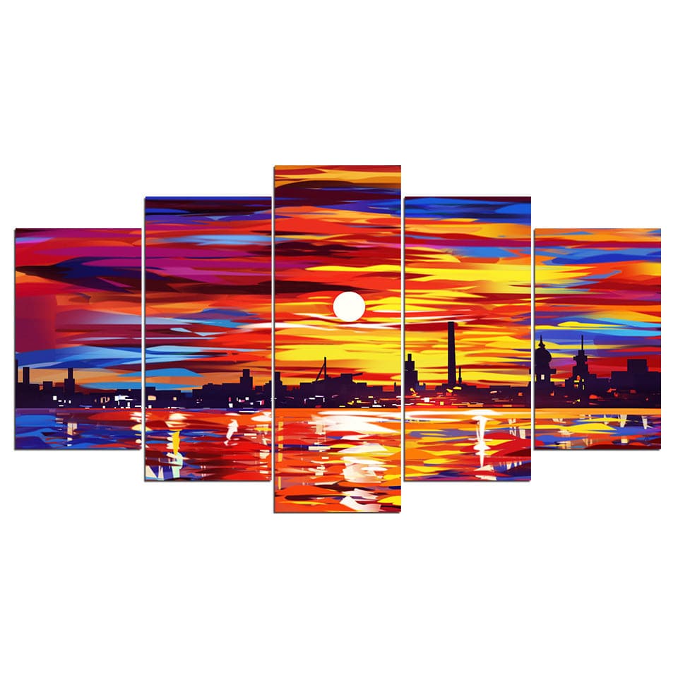Pine Stretched  Framed 5 Panels - Sunset