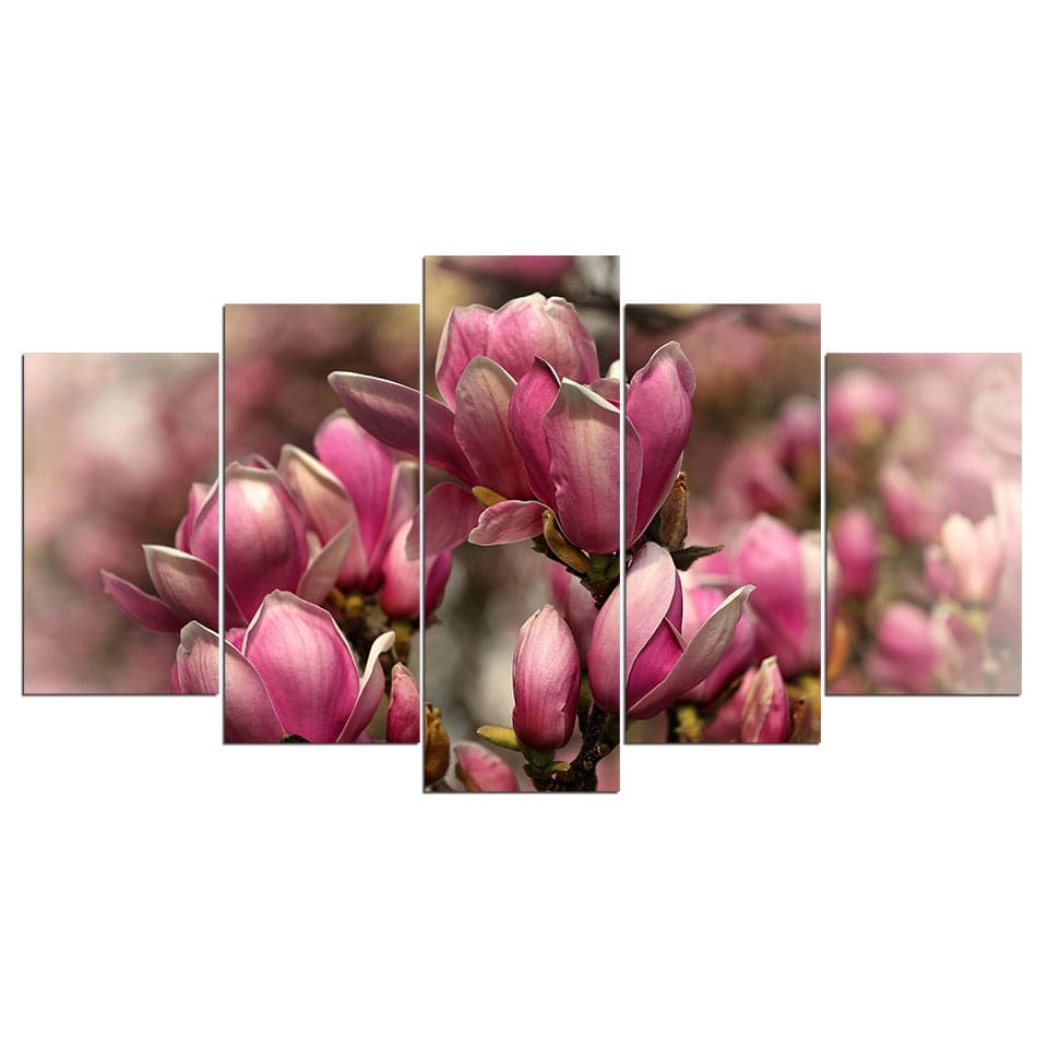 Pine Stretched  Framed 5 Panels - Flower