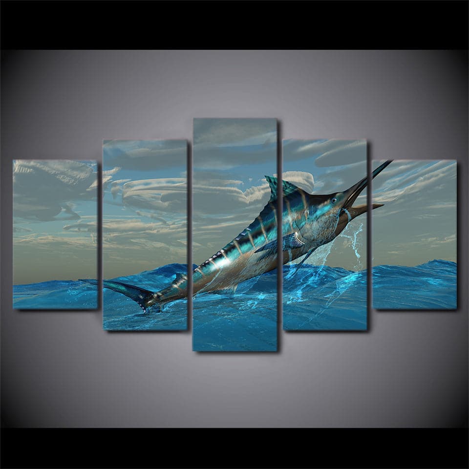 Pine Stretched  Framed 5 Panels - King Fish