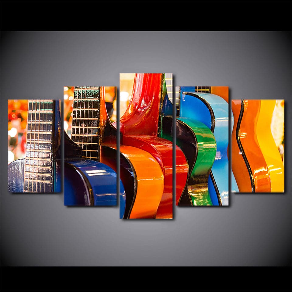 Pine Stretched  Framed 5 Panels - Guitars