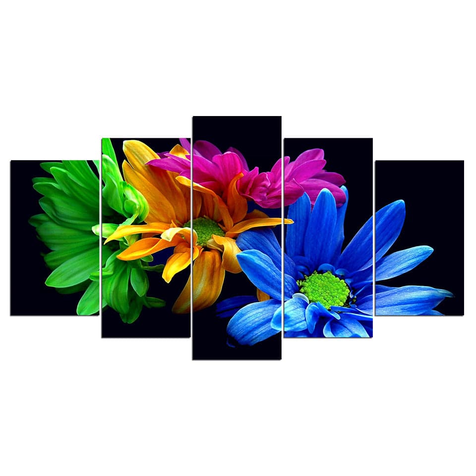Pine Stretched  Framed 5 Panels - Flower