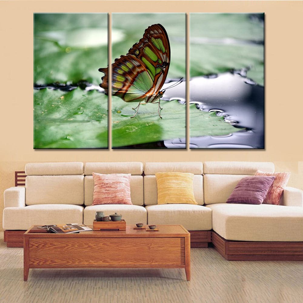 Pine Stretched  Framed 3 Panels - Butterfly