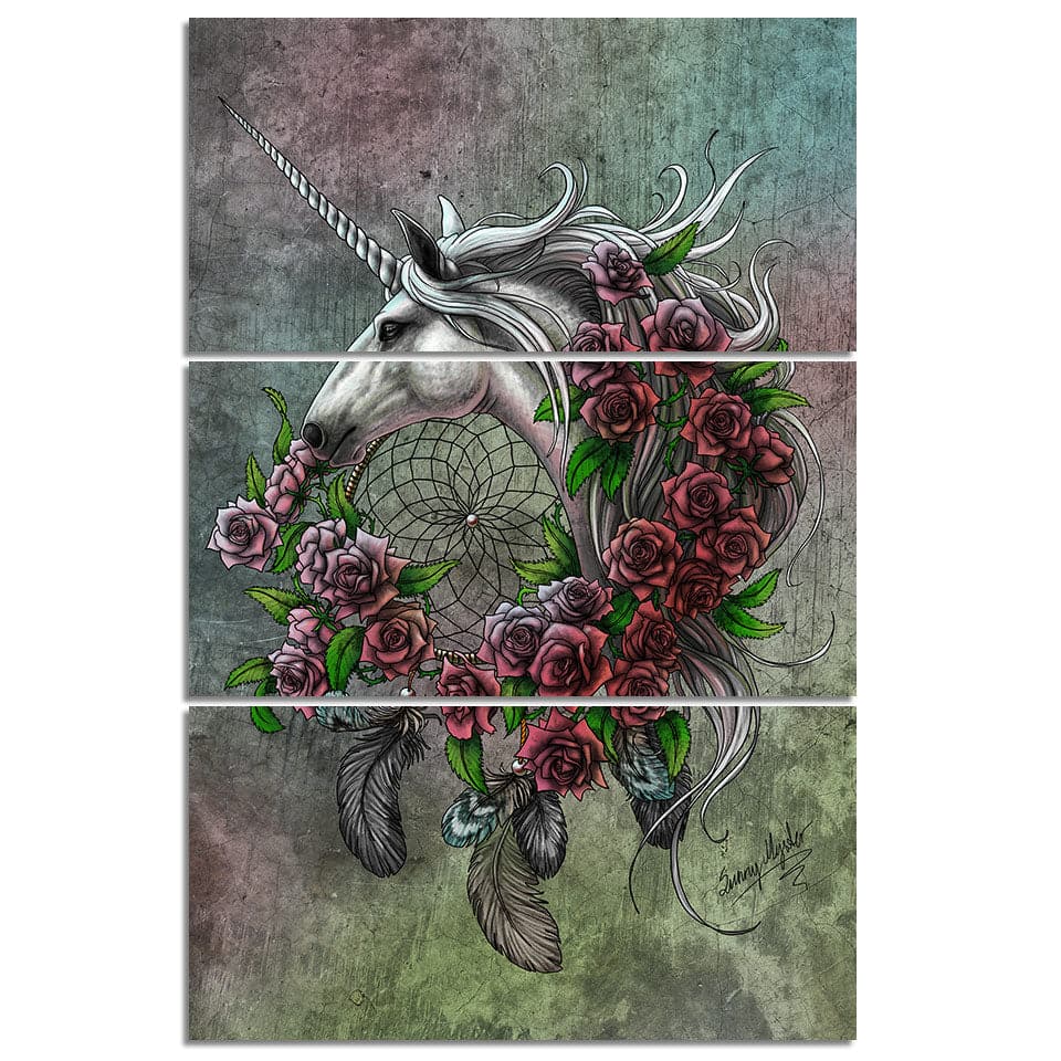 Pine Stretched  Framed 3 Panels - Unicorn