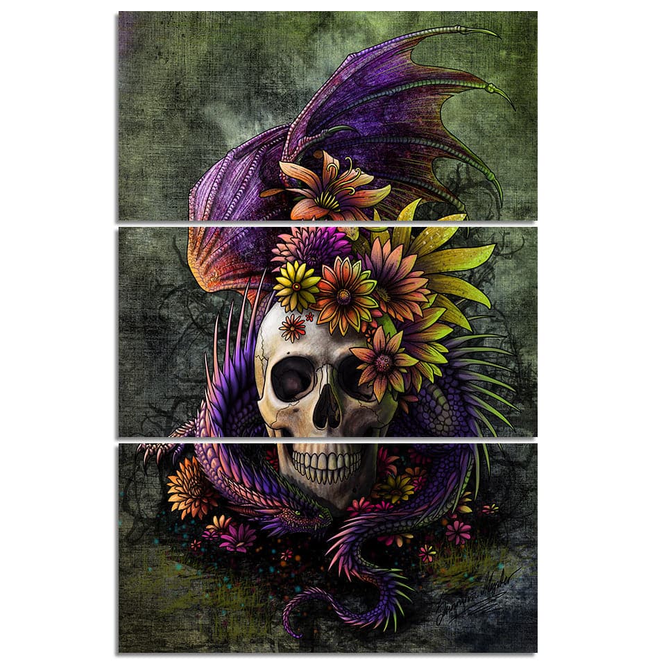 Pine Stretched  Framed 3 Panels - Skull Art