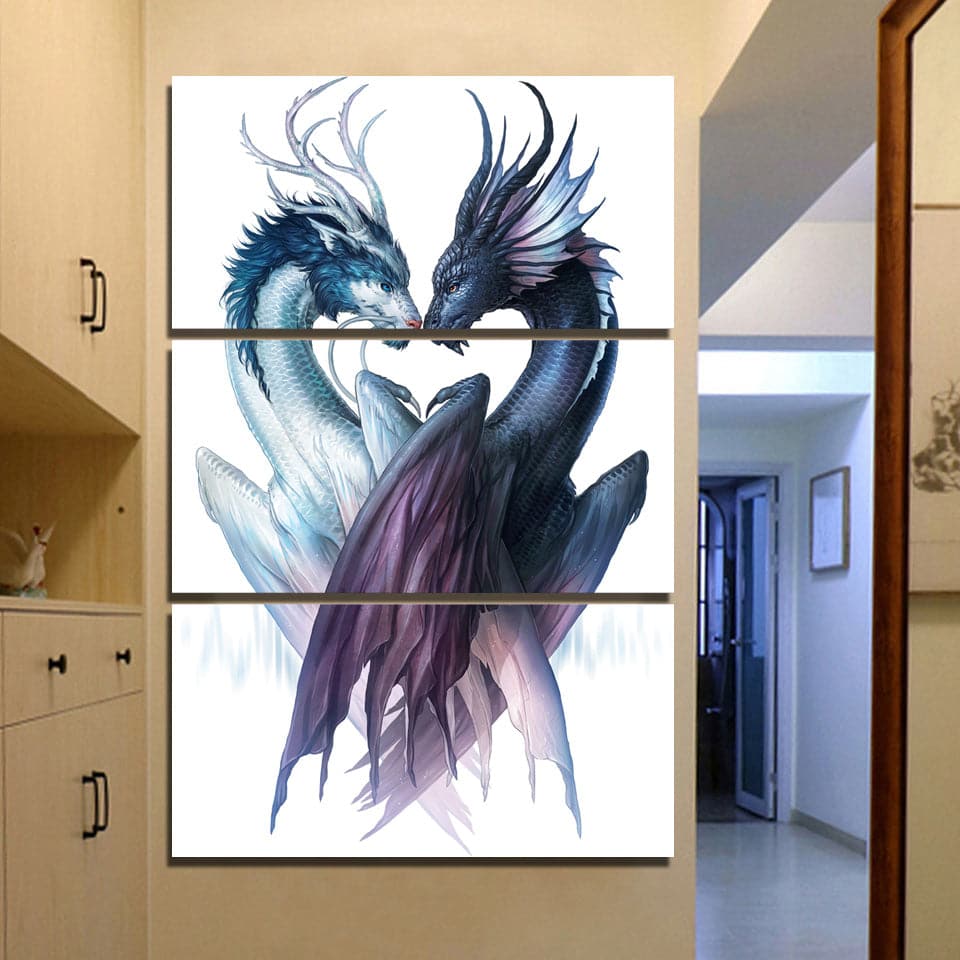 Pine Stretched  Framed 3 Panels - Dragon