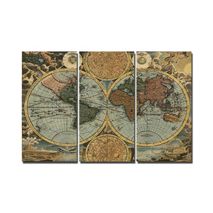 Framed 3 Panels - World Map