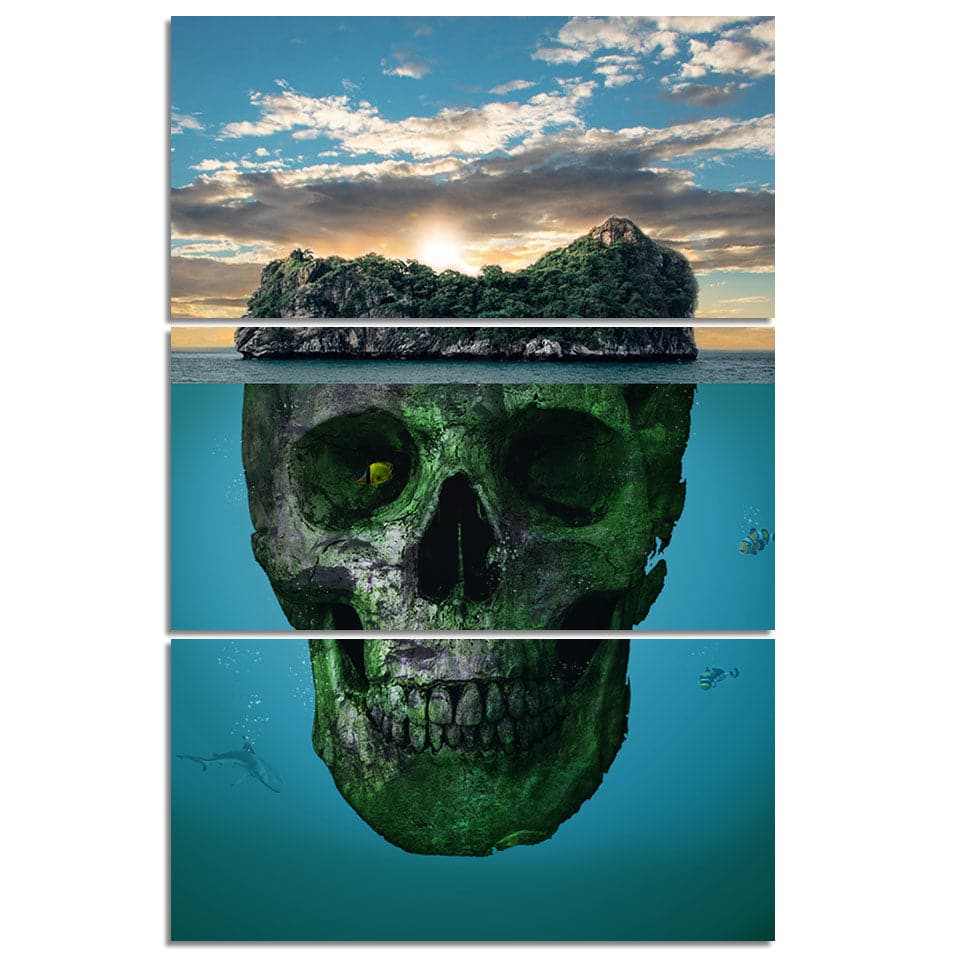 Pine Stretched  Framed 3 Panels - Skull Art