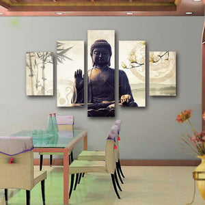 Pine Stretched  Framed 5 Panels - Buddha Art