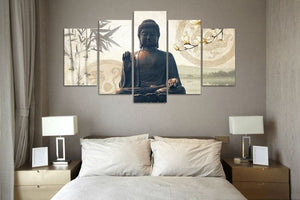 Pine Stretched  Framed 5 Panels - Buddha Art