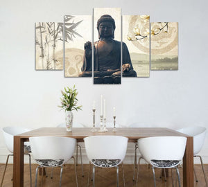 Pine Stretched  Framed 5 Panels - Buddha Art