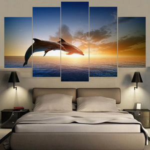 Framed 5 Panels - Dolphin