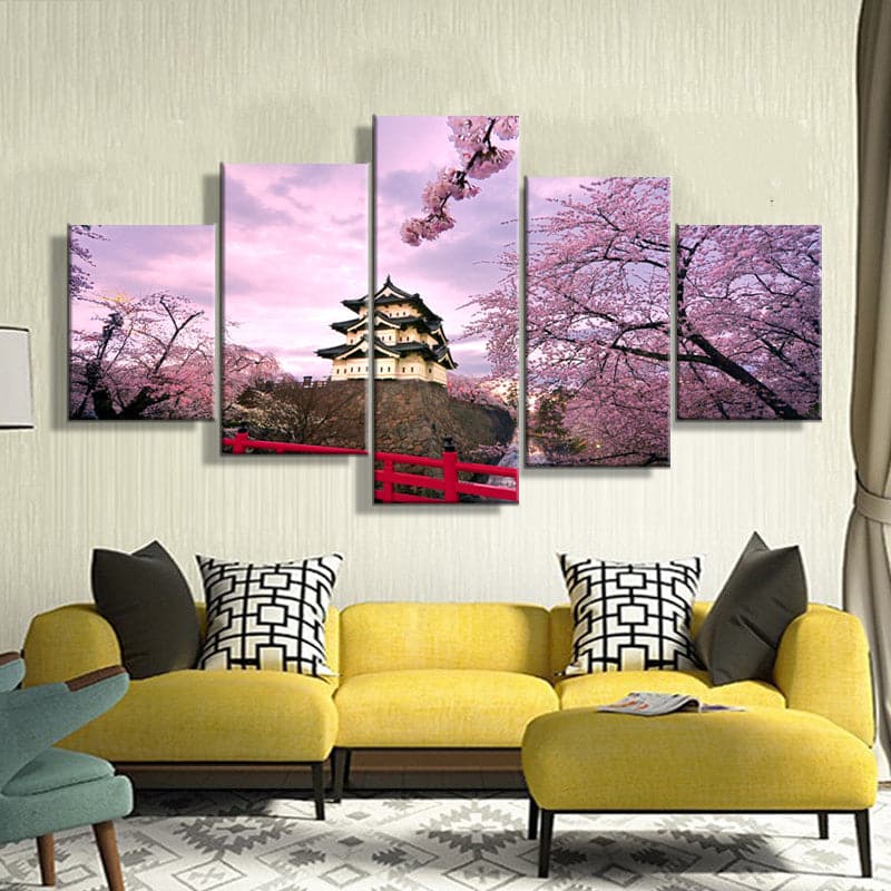 Pine Stretched  Framed 5 Panels - Japan Landscape