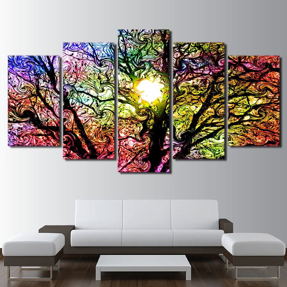 Pine Stretched  Framed 5 Panels - Tree Art