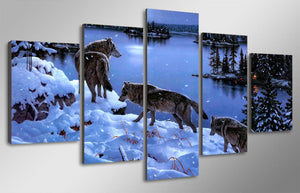 Pine Stretched  Framed 5 Panels - Wolf