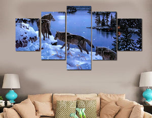 Pine Stretched  Framed 5 Panels - Wolf