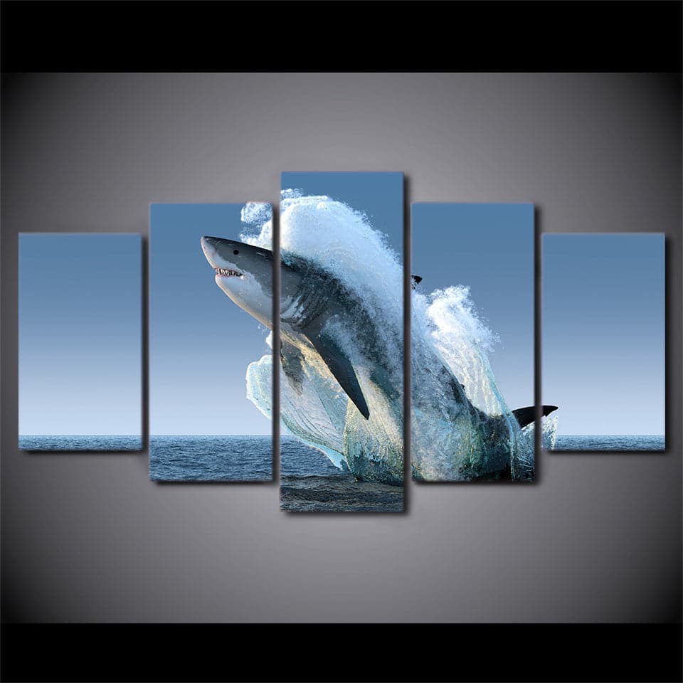 Pine Stretched  Framed 5 Panels - Shark