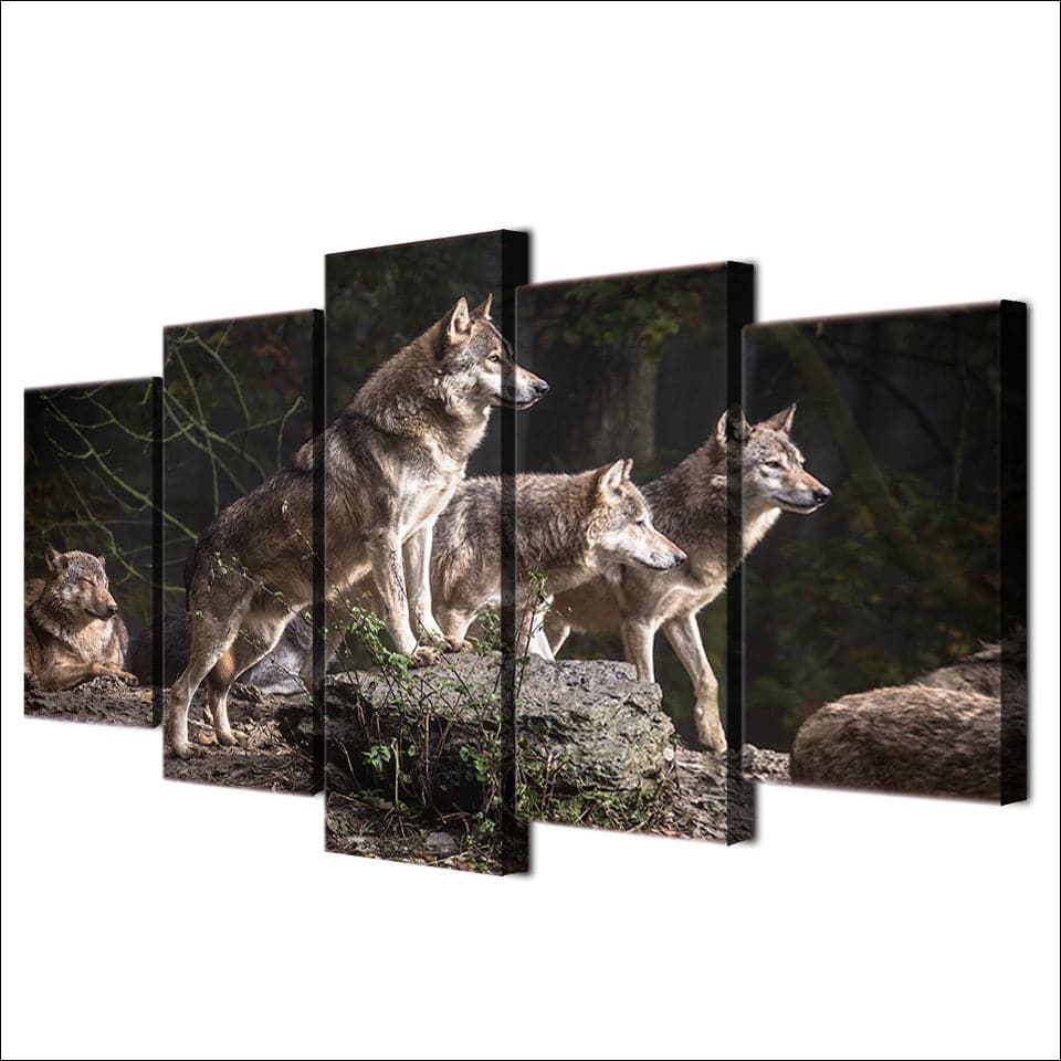 Framed 5 Panels - Wolf