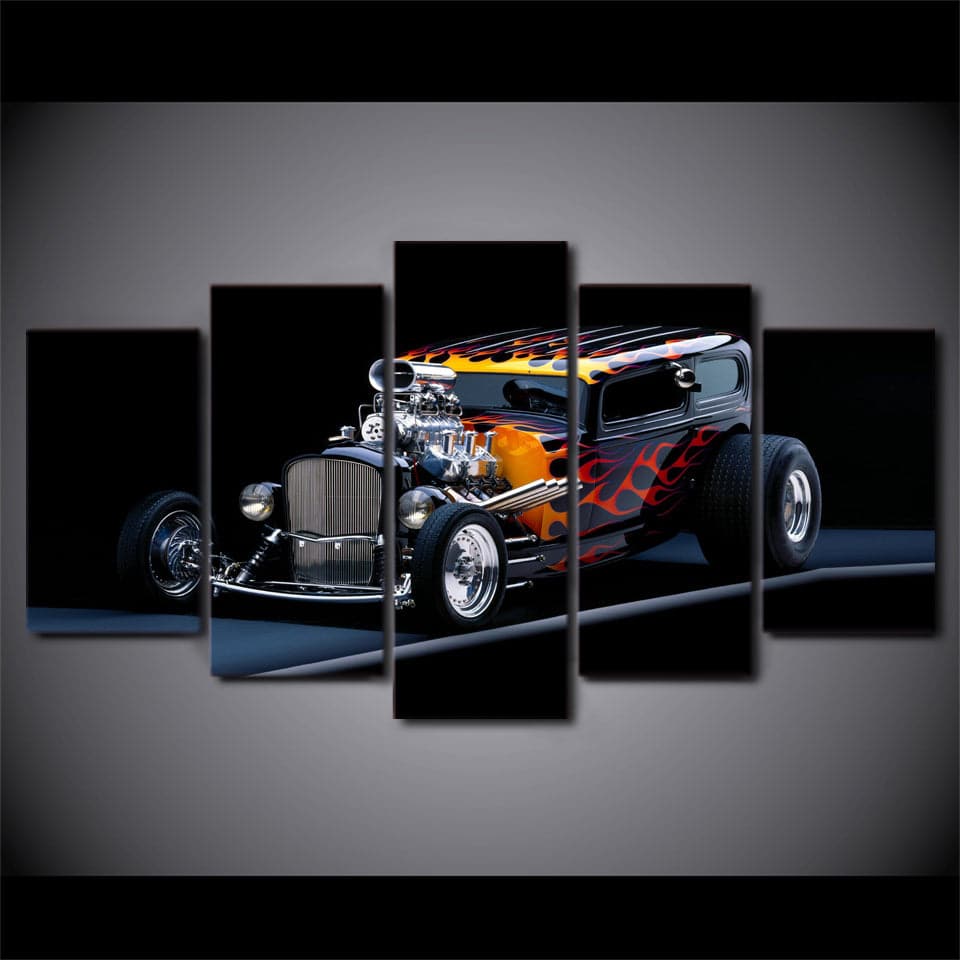 Pine Stretched  Framed 5 Panels - Classic Car